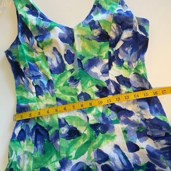 Ralph Lauren Sleeveless Dress Womens Medium Purple Green Watercolor Fit & Flare - Picture 8 of 8